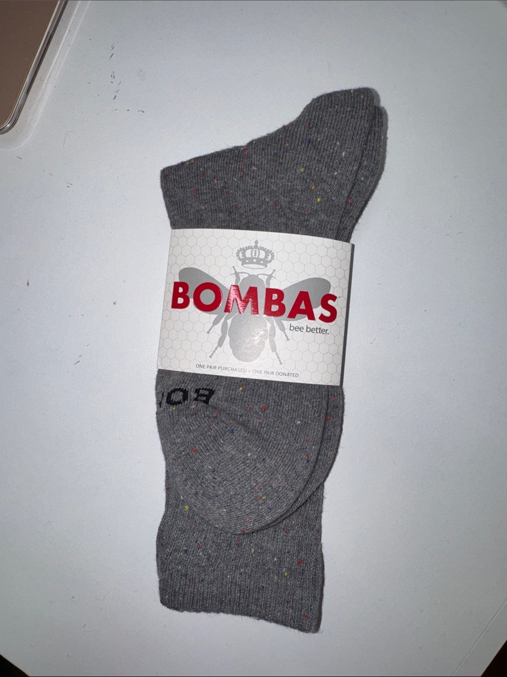 Bombas Gray Crew Socks with Subtle Multicolor Flecks